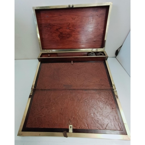 15 - Lovely Brass Banded Mahogany Campaign Writing Slope/Box c1900. 53cm x 30cm x 22cm.