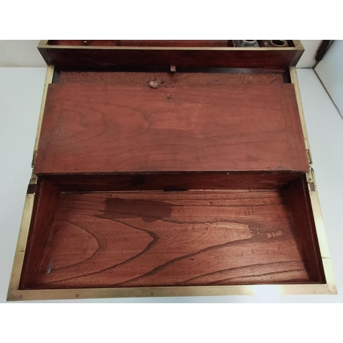 15 - Lovely Brass Banded Mahogany Campaign Writing Slope/Box c1900. 53cm x 30cm x 22cm.