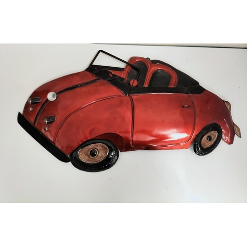 174 - Tin Plate Wall Art Model of a Beetle Car. 64cm x 42cm.