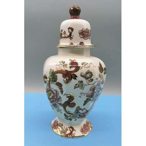 183 - Mason's Ironstone Octagonal Shaped Lidded Jar in the 'Red Mandalay' Pattern. 24cm High.