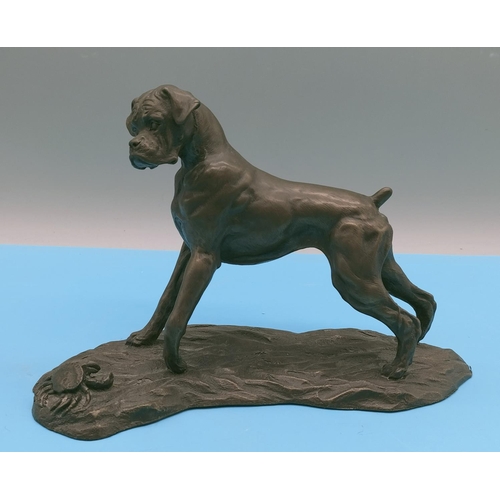 185 - Heredities Bronze Effect 'Boxer' Figure. Signed J Spouse. 14cm High x 32cm Long.