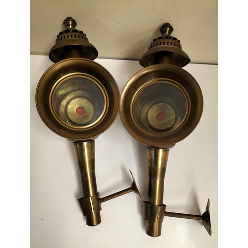 21 - Pair of Brass Coaching Lamps. 46cm Long.