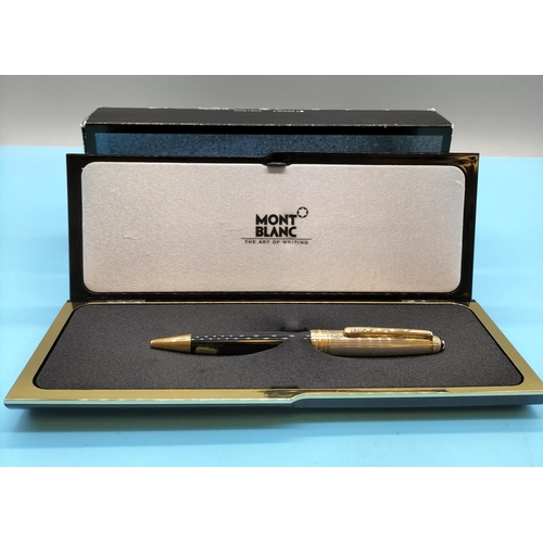 25 - Mont Blanc Ball Point Meisterstuck Solitaire Pen, 925 Silver Top overlaid in 18k gold. Boxed and wit... 