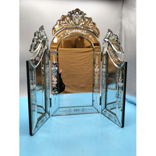 26 - Small 3 Section Ornate Dressing Table Mirror. 43cm High x 49cm.