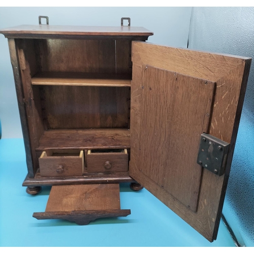 3 - Oak Lockable Cabinet with One Shelf and Two Drawers. With Key. Paper Label to Back 'Major R.C.Dudgeo... 