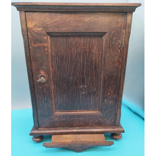 3 - Oak Lockable Cabinet with One Shelf and Two Drawers. With Key. Paper Label to Back 'Major R.C.Dudgeo... 