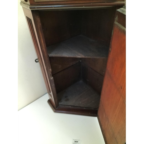 301 - Antique Mirror Front Corner Cupboard. 69cm High, 27cm x 27cm. This Lot is Collection Only.