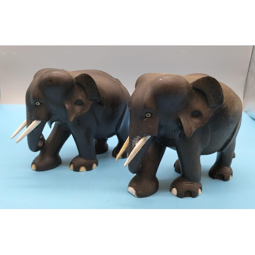 308 - Pair of Wooden Elephants. 13cm High. A/F to Foot.