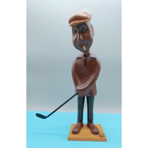 318 - Wooden 30cm Golfer Figure. Made in Italy.