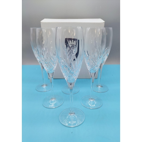 320 - Boxed Royal Doulton Cut Crystal Champagne Glasses. 22cm High.