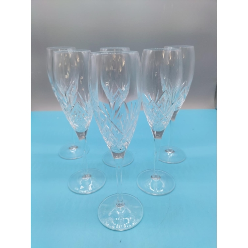 320 - Boxed Royal Doulton Cut Crystal Champagne Glasses. 22cm High.