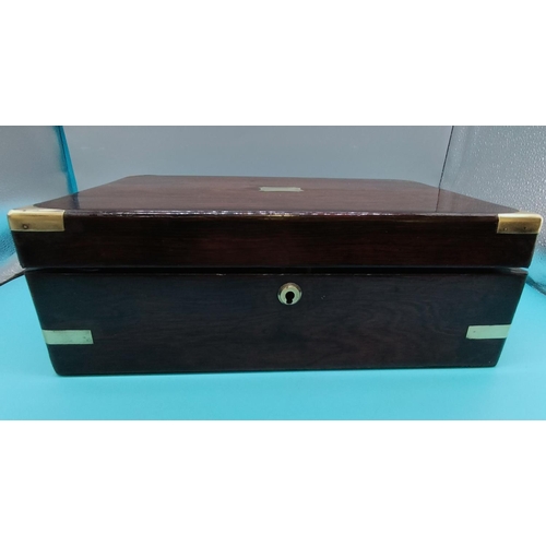 5 - Brass Bound Mahogany Writing Slope/Box. When Closed 12cm High, 35cm x 23cm.