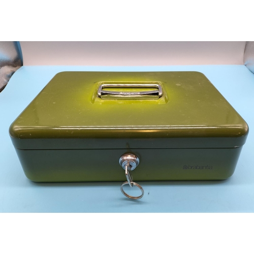 639 - Brabantia Green Cash Tin with Key. 25cm x 20cm x 8cm.