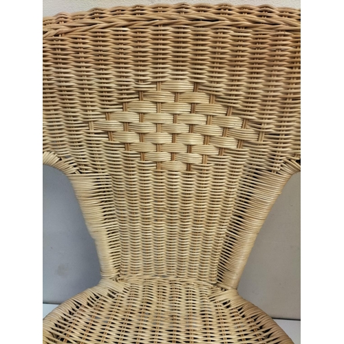 640 - Wicker Conservatory Chair plus Red Fabric Pouffe. Chair Height 74cm, 56cm x 56cm. Seat Height 40cm. ... 