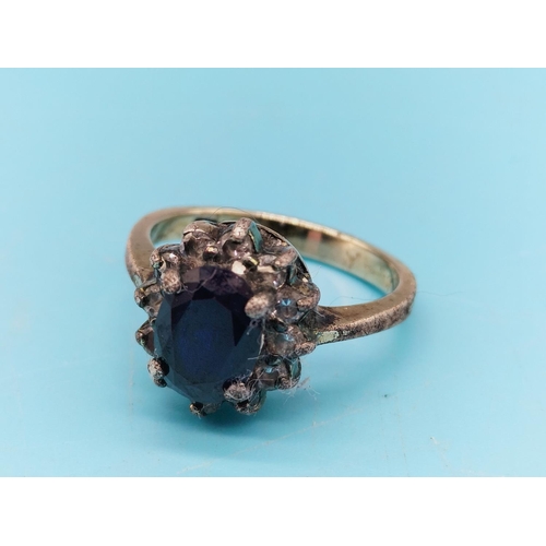 699 - Gold on Silver Sapphire Ring.  Mark Unclear. Untested.