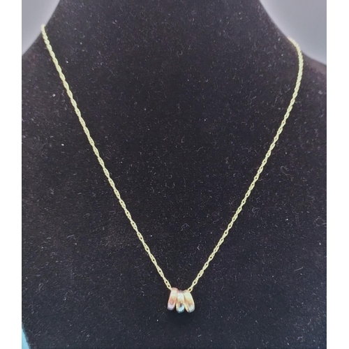 79 - 9ct 375 Gold Necklace with Tri Colour Gold Ring Pendants.