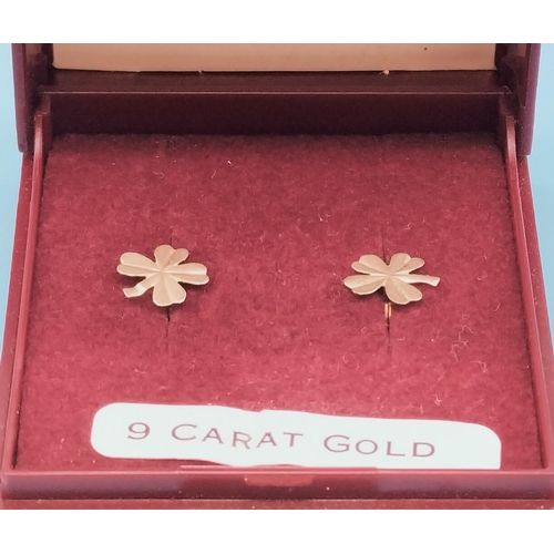 80 - Pair of 9ct 375 Gold Four Leaf Clover Earrings.