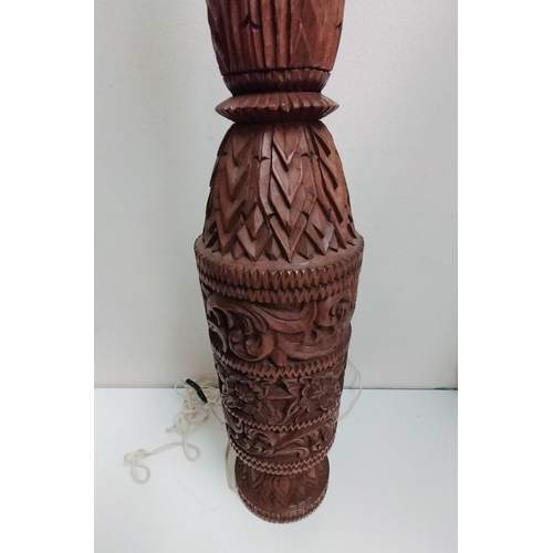 85 - Heavy Wooden Carved 77cm Lamp Base.