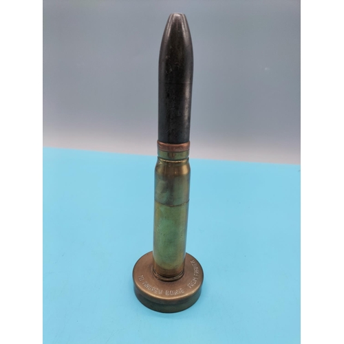 86 - Trench Art 19cm Lighter in the Shape of a Bullet. Inscribed to 'Audrey Bowie from Franek'.