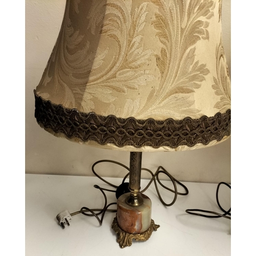 99 - 2 x Lamps with Brass and Onyx Bases and Vintage Shades. 61cm including Shade.