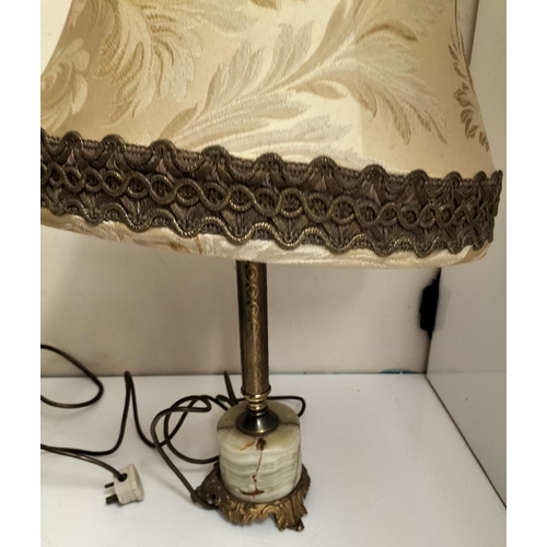 99 - 2 x Lamps with Brass and Onyx Bases and Vintage Shades. 61cm including Shade.