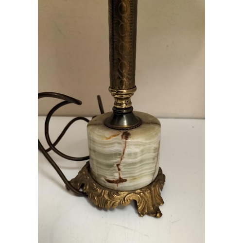 99 - 2 x Lamps with Brass and Onyx Bases and Vintage Shades. 61cm including Shade.