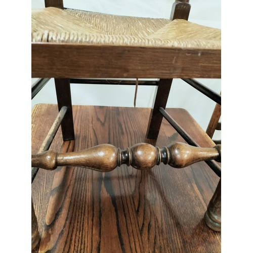 30 - Oak Refectory Dining Table with Set of 4 Oak Country Ladder Back Chairs with Rush Seats plus Carver.... 