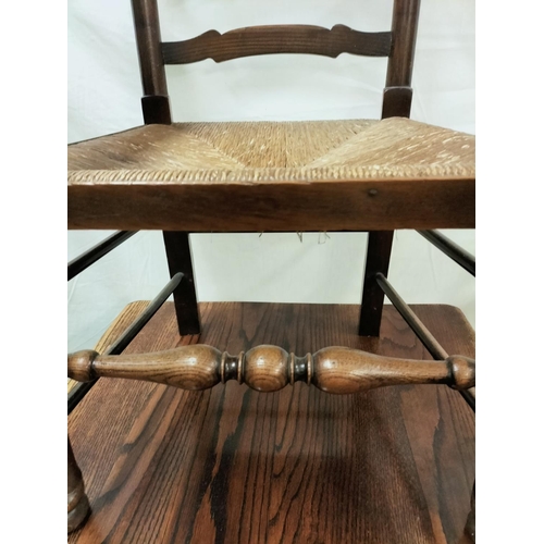 30 - Oak Refectory Dining Table with Set of 4 Oak Country Ladder Back Chairs with Rush Seats plus Carver.... 