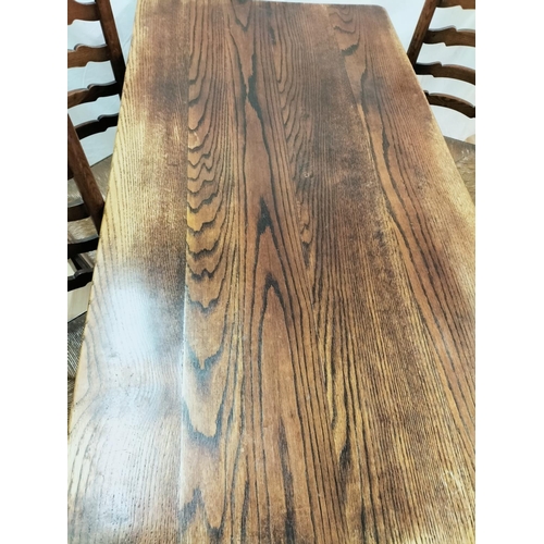 30 - Oak Refectory Dining Table with Set of 4 Oak Country Ladder Back Chairs with Rush Seats plus Carver.... 