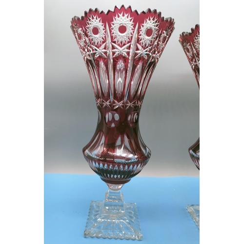 16 - Bohemian Ruby Cut Glass 34cm Vases (2)