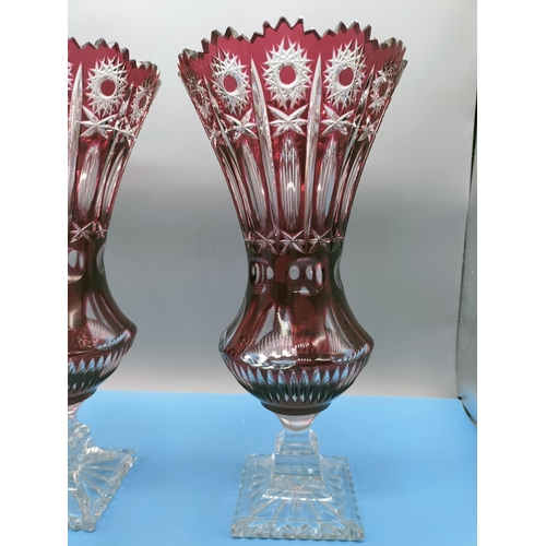 16 - Bohemian Ruby Cut Glass 34cm Vases (2)