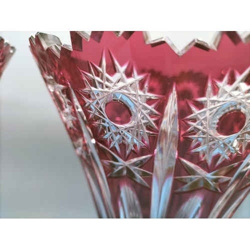 16 - Bohemian Ruby Cut Glass 34cm Vases (2)