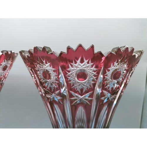 16 - Bohemian Ruby Cut Glass 34cm Vases (2)