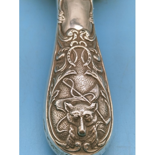 41 - Silver Hallmarked (Chester) Hunting Scene Brush. 25cm Long.