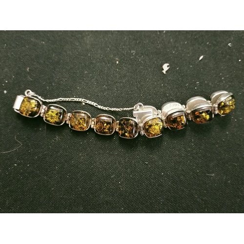 45 - Silver Hallmarked Amber Bracelet.