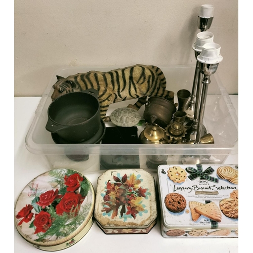 642 - Box of Assorted Items to include Brass Tins, Tiger, etc.