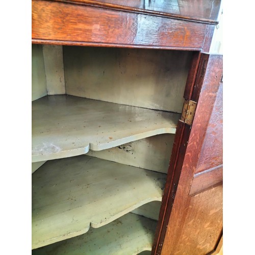 126 - Large George III Oak and Mahogany Cross Banded Corner Cabinet with Shaped Shelves. 135cm High, 87cm ... 