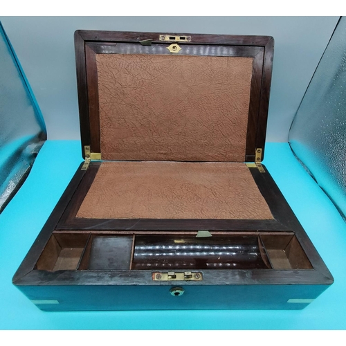 136 - Brass Bound Mahogany Writing Slope/Box. When Closed 12cm High, 35cm x 23cm.