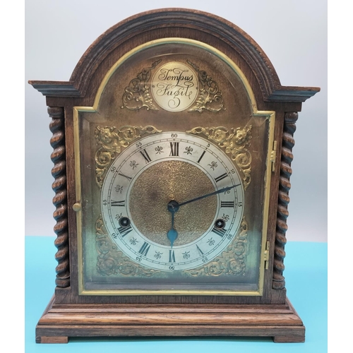 141 - Tempus Fugile Oak Cased Mantle Clock with Westminster Chime and Bevelled Edge Glass Front. W/O with ... 