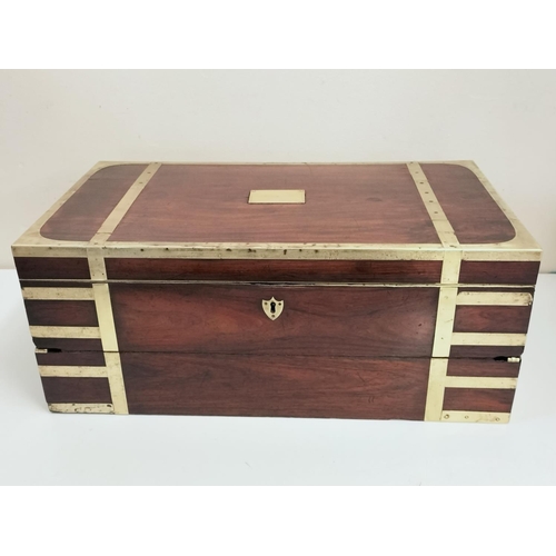 161 - Lovely Brass Banded Mahogany Campaign Writing Slope/Box c1900. 53cm x 30cm x 22cm.