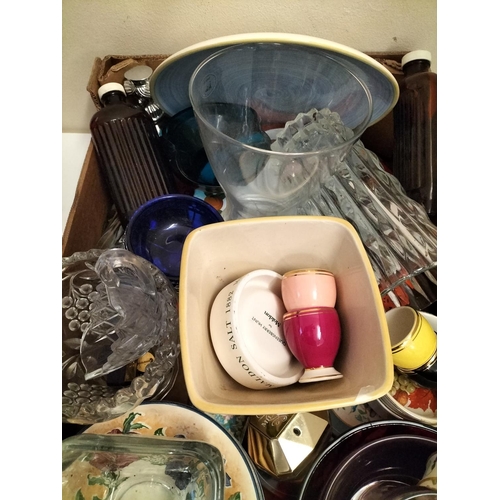 266 - Box of Mixed Pottery and Glass to include Bowls, Vases, Perfume Bottles, etc.