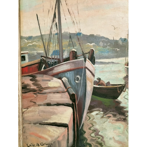 10 - Emile A Gruppe 1896-1978 Framed Oil On Board of a Harbour scene  probably Gloucester, Massachusetts ... 