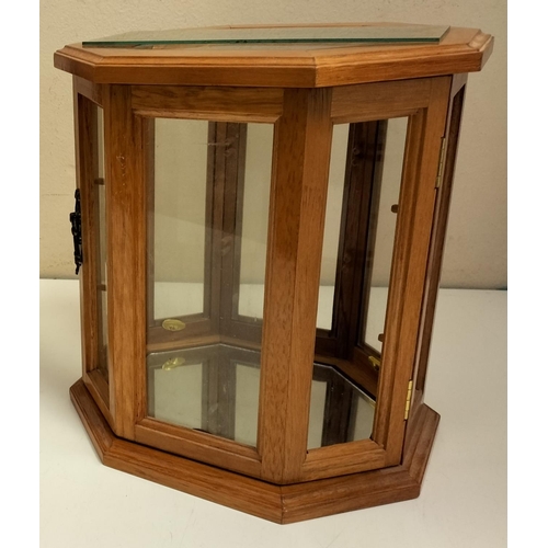 105 - 2 x Octagonal Pine and Glass Display Cases. 27cm High.  A/F Require Work.