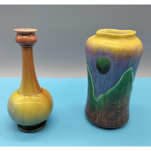 120 - 2 x Bretby Art Pottery Multi Coloured Items plus an Early Smaller Vase. Tallest Being 17cm. One with... 