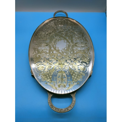 125 - Vintage Viners Chased Silver Plate Oval Footed Serving Tray. 55cm x 28cm.