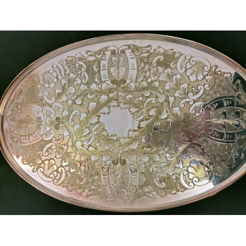 125 - Vintage Viners Chased Silver Plate Oval Footed Serving Tray. 55cm x 28cm.