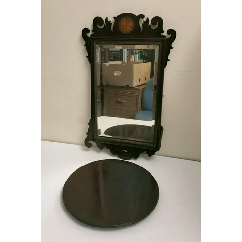 126 - Bevel Edged Edwardian Mirror (66cm x 32cm) plus Small Mahogany Lazy Susan/Table Tray on castors. Bot... 