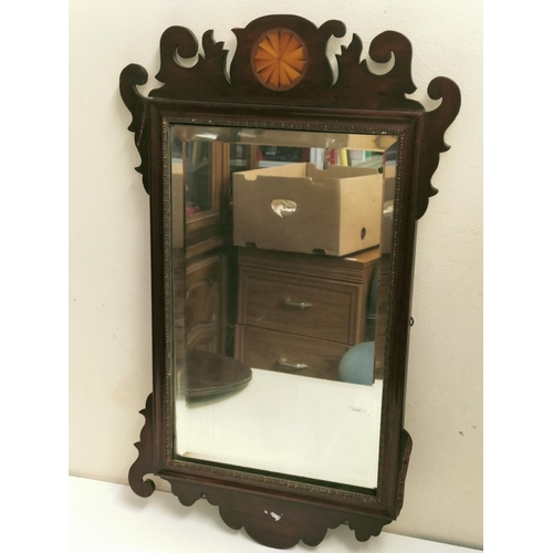 126 - Bevel Edged Edwardian Mirror (66cm x 32cm) plus Small Mahogany Lazy Susan/Table Tray on castors. Bot... 