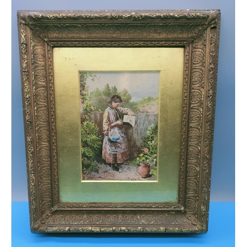 134 - Framed and Mounted Victorian Watercolour of a Young Girl. Signed to Bottom Corner. 38cm x 31cm