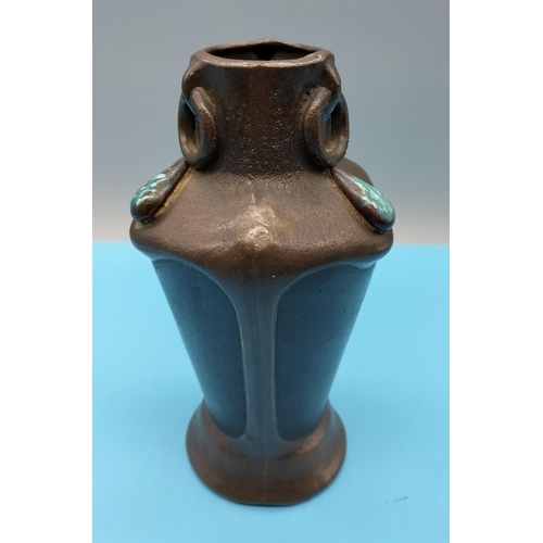 139 - c1890s Bretby Pottery Arts and Crafts Simulated Bronze with Ruskin Cabochons 21cm Vase.